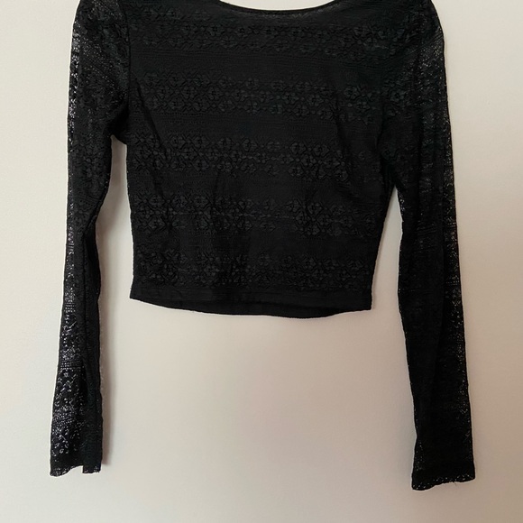 Mary Jane USA Crop Top Long Sheer Sleeves in Black Size ~M - Picture 7 of 9